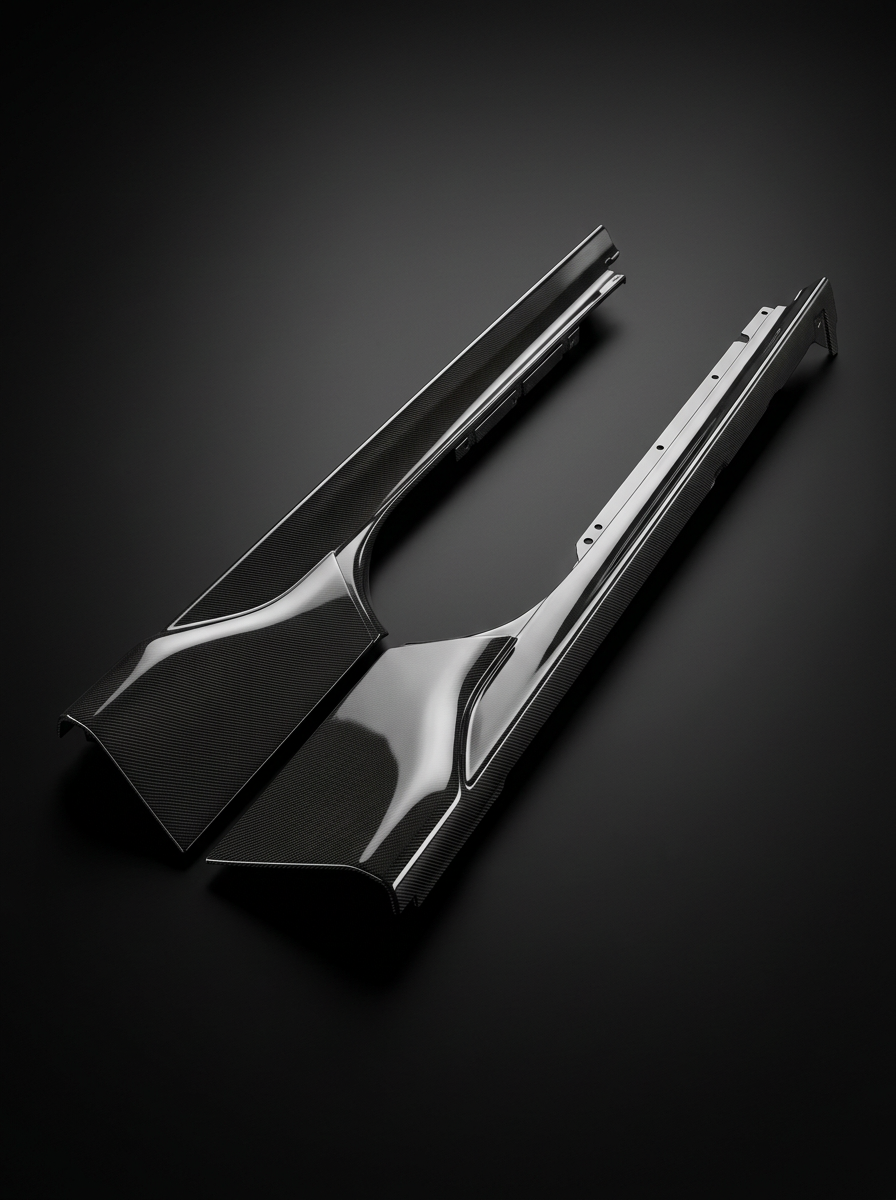 2019+ Ferrari SF90 Stradale Polished Side Skirts - Dry Carbon Fiber