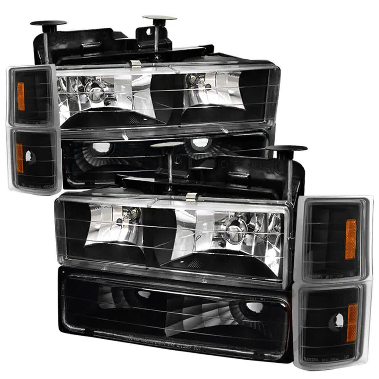 Spec-D OEM Replacement Headlights Chevy C/K Series Truck (94-98) w/ Bumper & Corner Lights - Chrome or Black