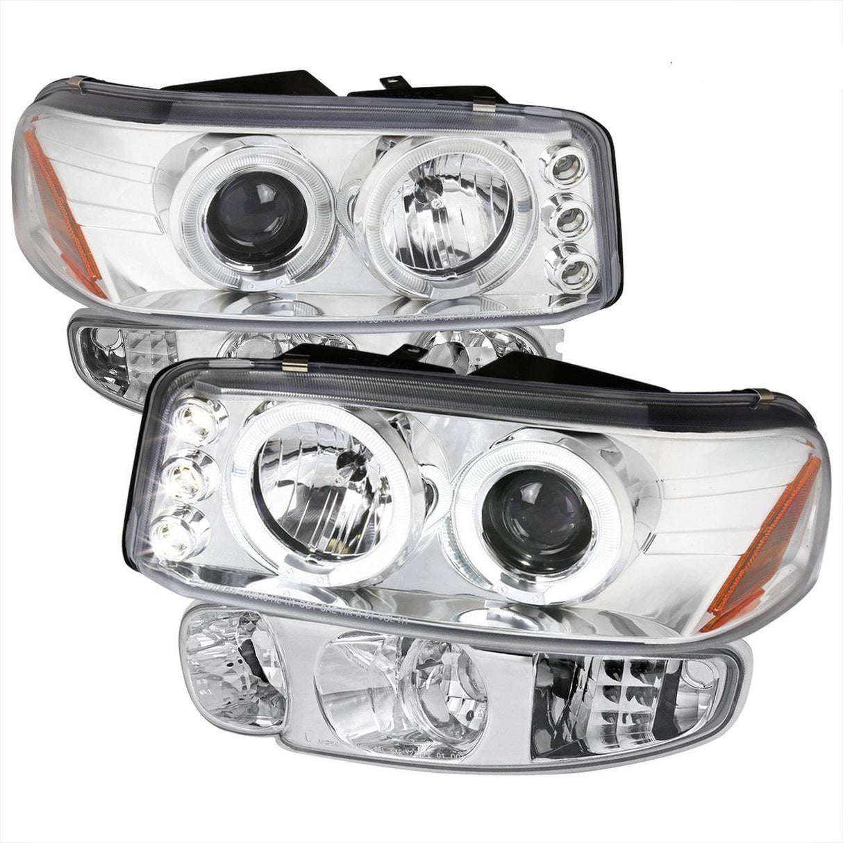 Spec-D Projector Headlights GMC Yukon (01-06) Sierra (01-07) Dual LED Halo w/ Bumper Lights - Black