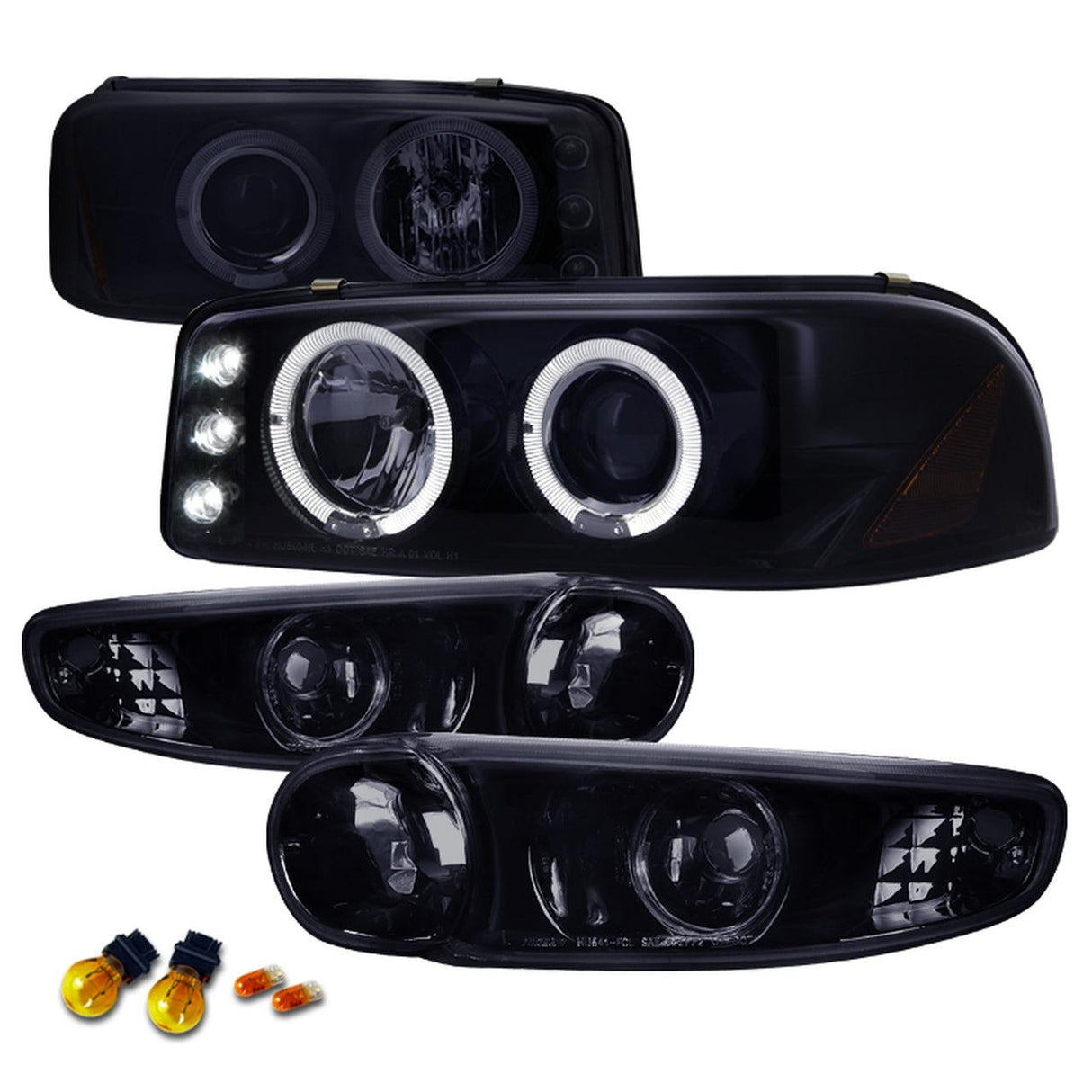 Spec-D Projector Headlights GMC Yukon (01-06) Sierra (01-07) Dual LED Halo w/ Bumper Lights - Black