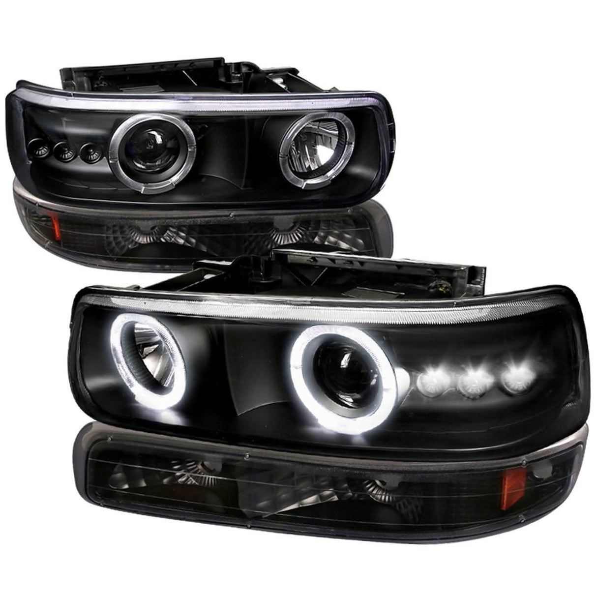 Spec-D Projector Headlights Silverado (99-02) Tahoe/Suburban (00-06) LED Dual Halo w/ Bumper Lights - Black or Chrome