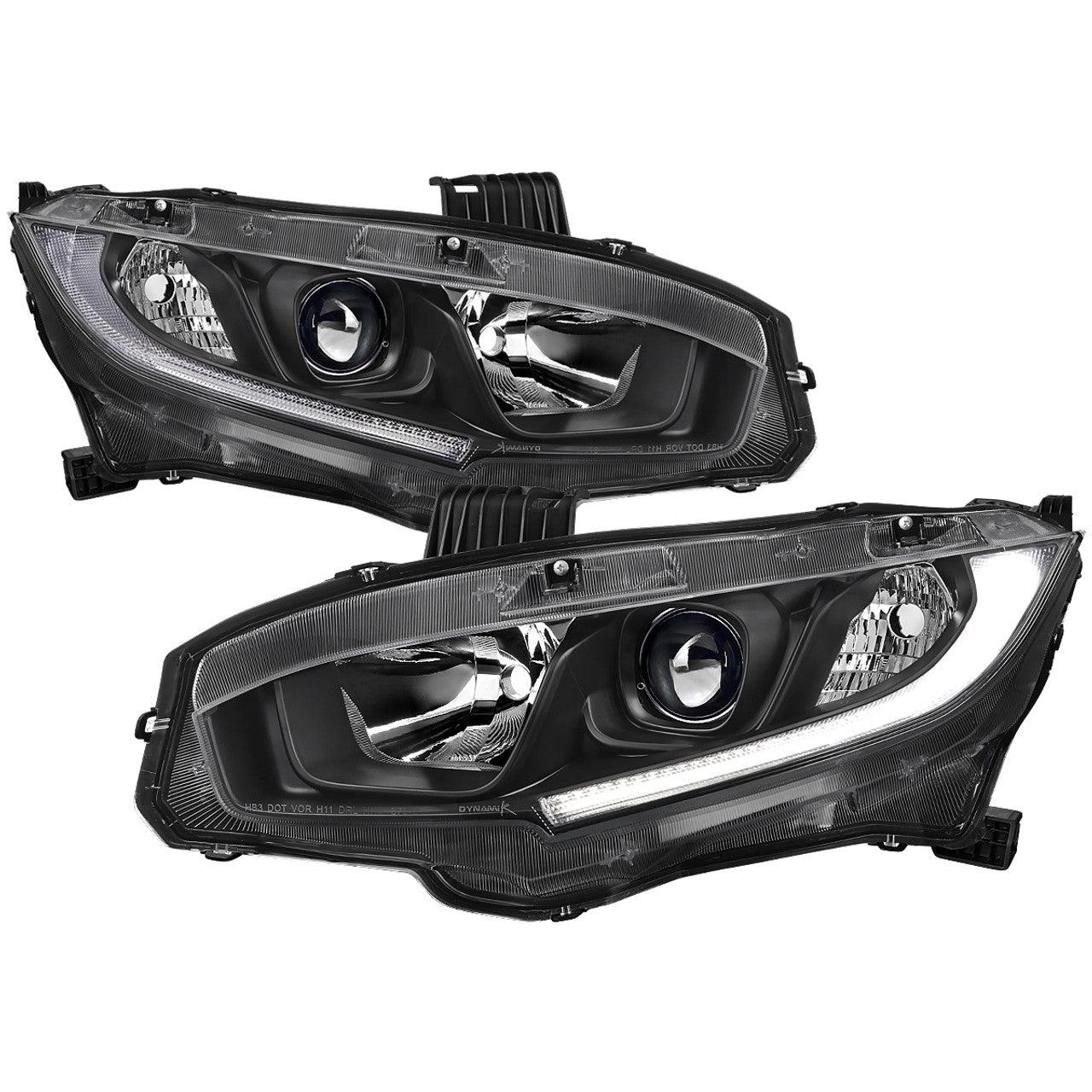 Spec-D Projector Headlights Honda Civic (2016-2021) OEM Factory Style w/ LED Strip