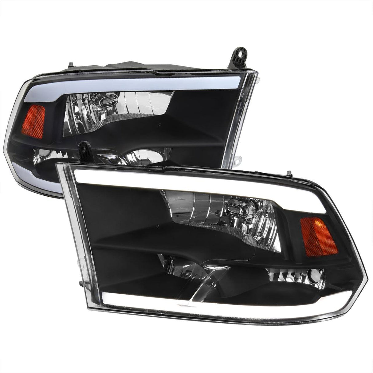 Spec-D Crystal Headlights Dodge Ram (2009-2018) Optional LED Bar - Matte Black or Chrome