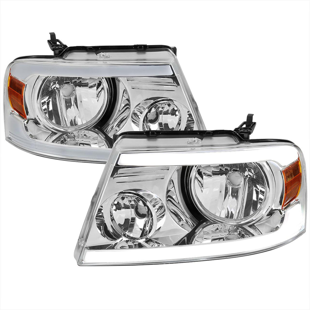 Spec-D OEM Replacement Headlights Ford F150 (04-08) Optional LED Bar - Black or Chrome