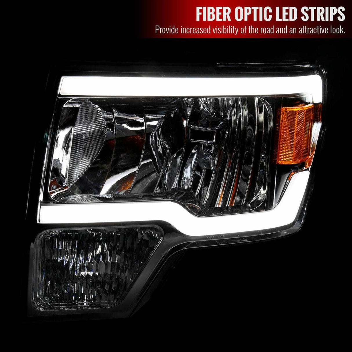 Spec-D Projector Headlights Ford F150 (09-14) w/ Tube Bar LED - Black / Chrome