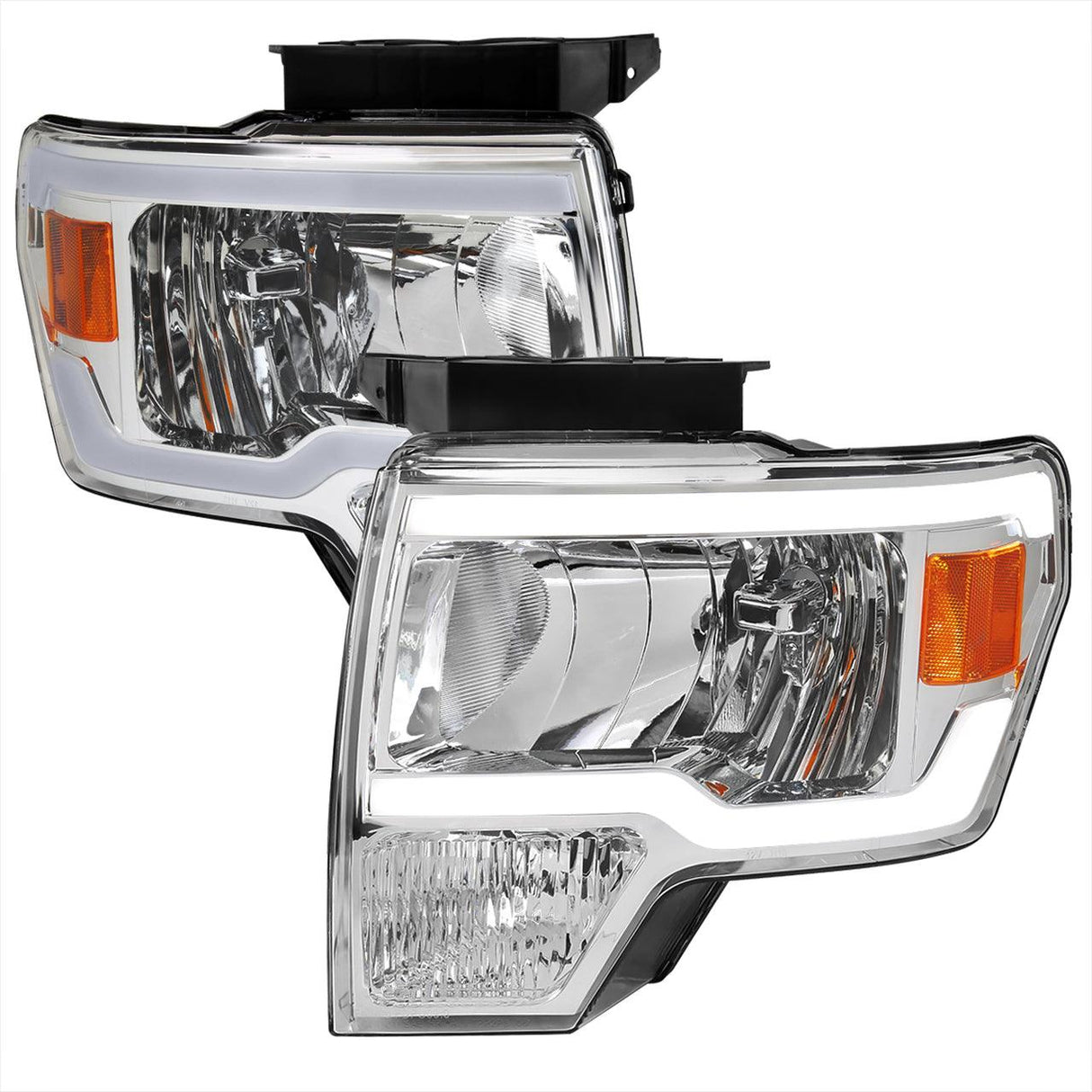 Spec-D Projector Headlights Ford F150 (09-14) w/ Tube Bar LED - Black / Chrome