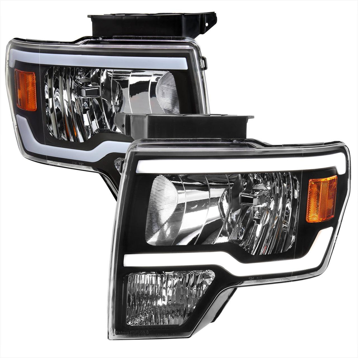 Spec-D Projector Headlights Ford F150 (09-14) w/ Tube Bar LED - Black / Chrome