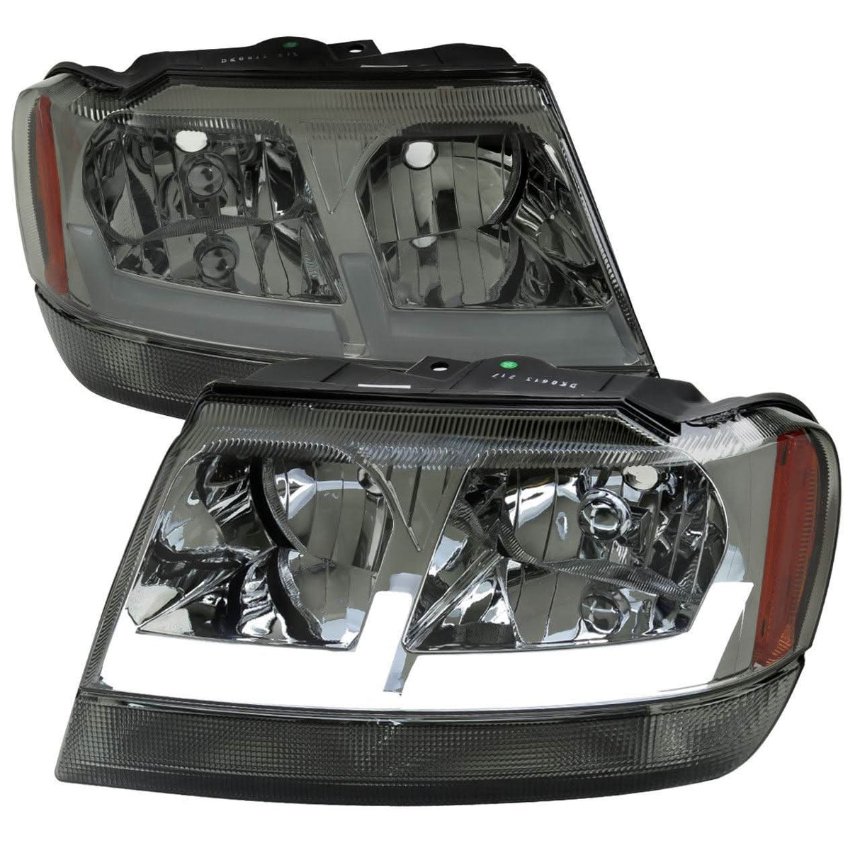 Spec-D Headlights Jeep Grand Cherokee (99-04) w/ Dual DRL LED Bars Chrome / Smoke / Black