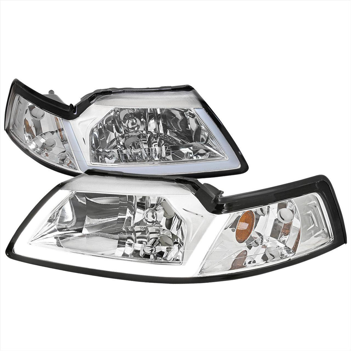 Spec-D Headlights Ford Mustang SN95 (99-04) LED Bar - Black / Chrome