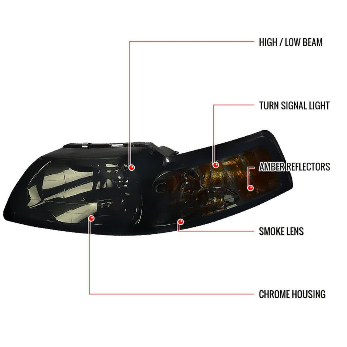 Spec-D OEM Replacement Headlights Ford Mustang SN95 (99-04) Smoked or Clear w/ Amber Reflectors