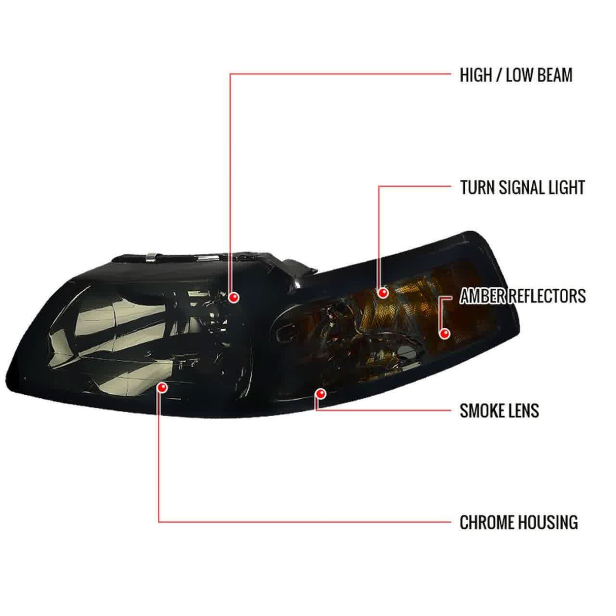 Spec-D OEM Replacement Headlights Ford Mustang SN95 (99-04) Smoked or Clear w/ Amber Reflectors