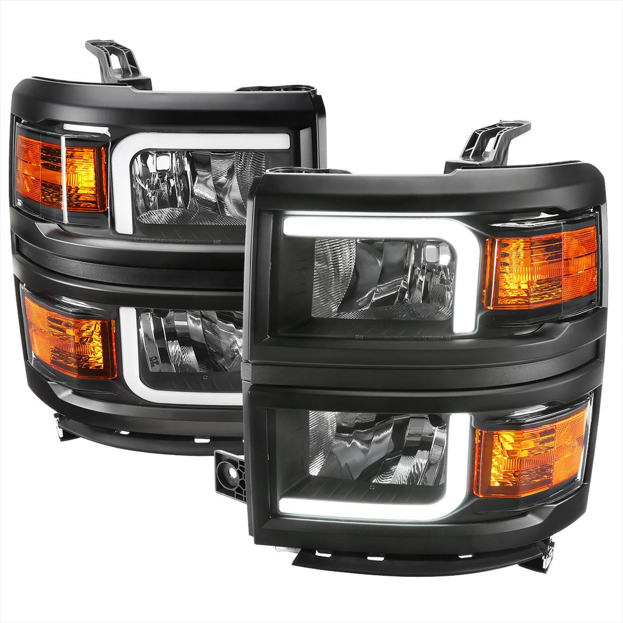 Spec-D Projector Headlights Chevy Silverado (2014-2015) LED Bar - Black / Chrome