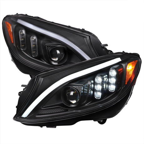 Mercedes C250 C300 C400 C450 Sedan W205 - Black / Chrome Projector Headlights LED DRL Bar (2015-2018) - K2 Industries