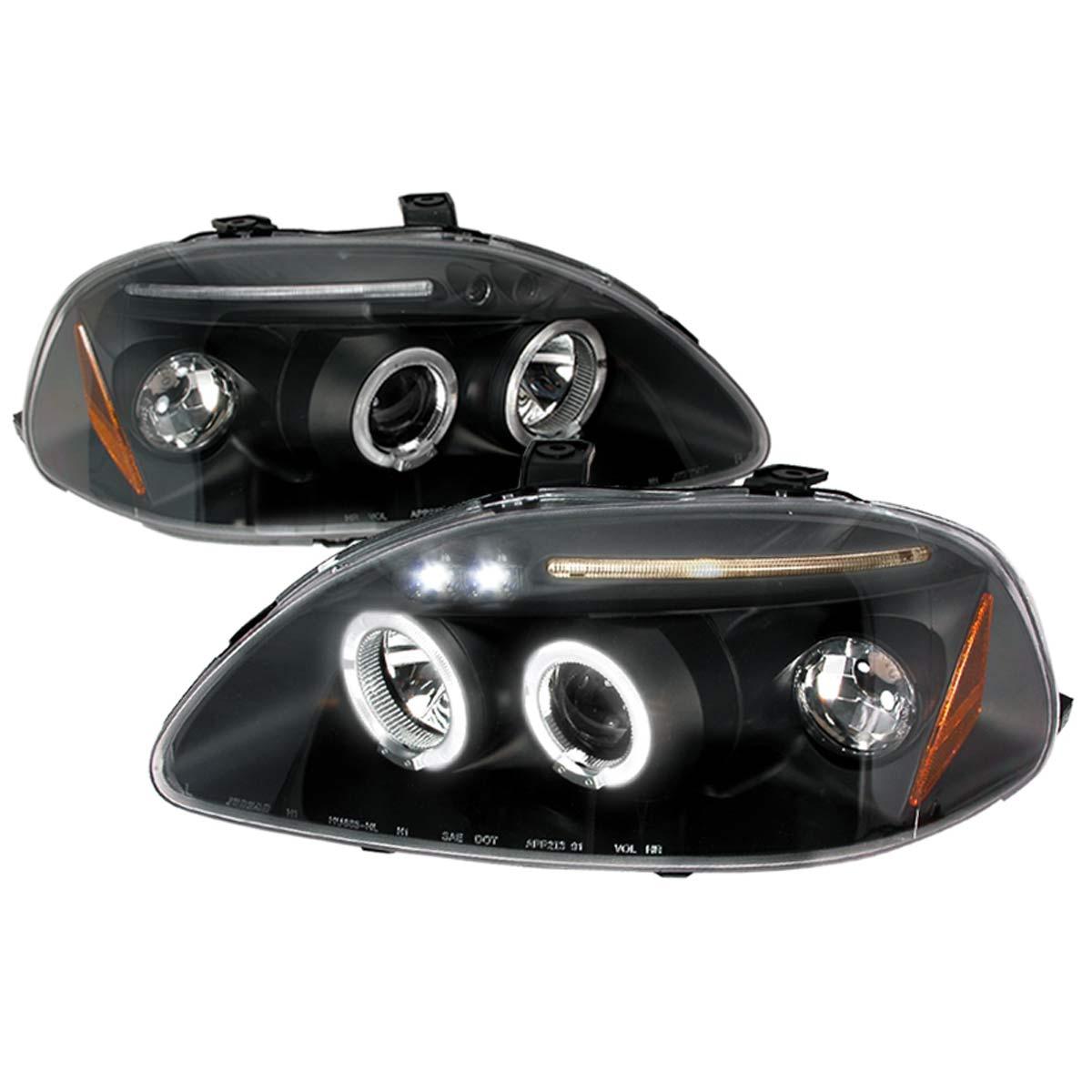 Spec-D Projector Headlights Honda Civic EK (96-98) Dual LED Halo - Black or Chrome