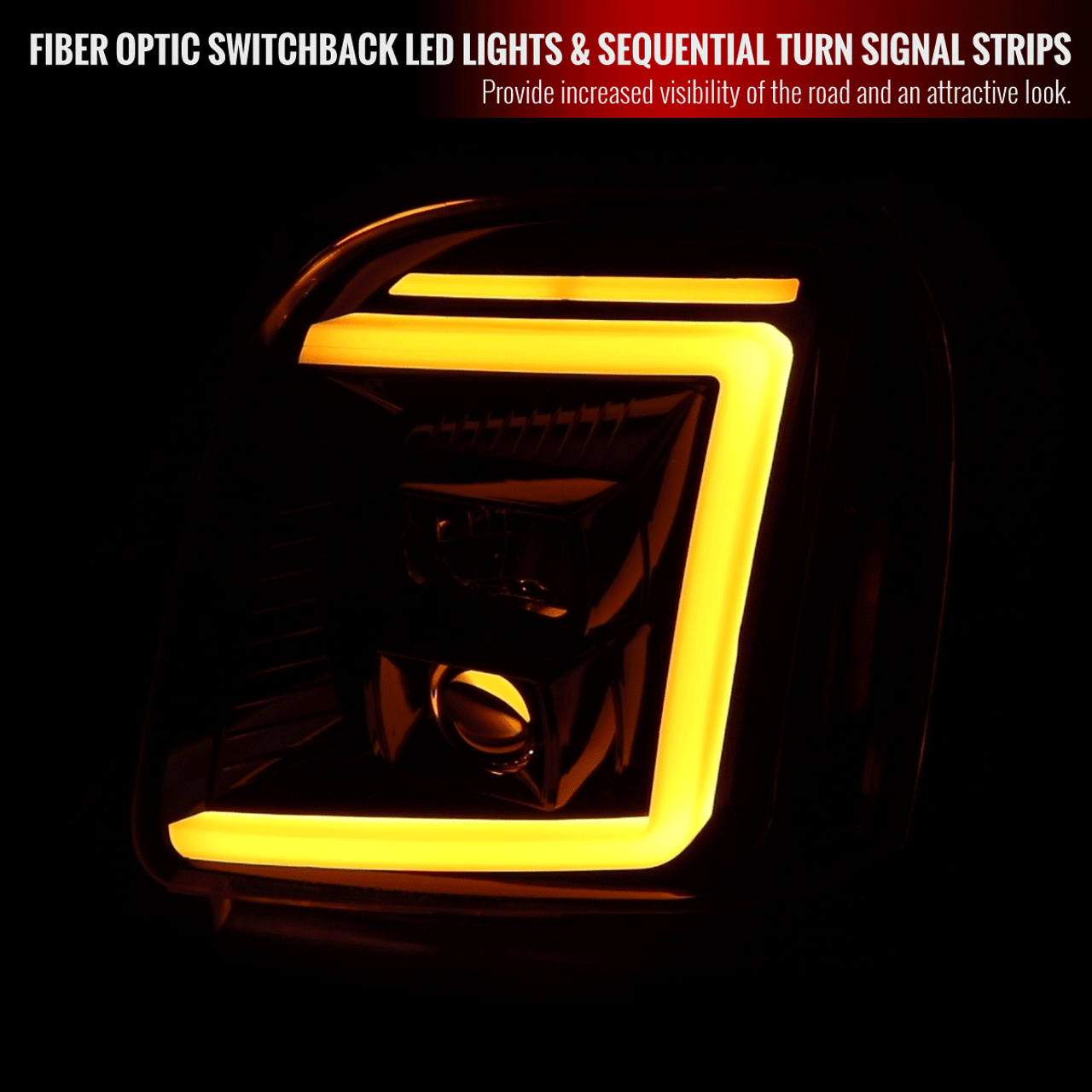 Spec-D Projector Headlights GMC Yukon (07-14) Switchback LED DRL C-Bar - Black / Chrome