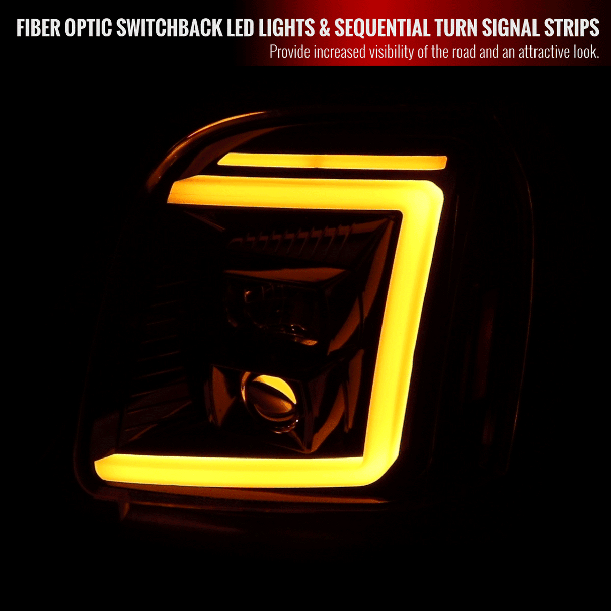 Spec-D Projector Headlights GMC Yukon (07-14) Switchback LED DRL C-Bar - Black / Chrome