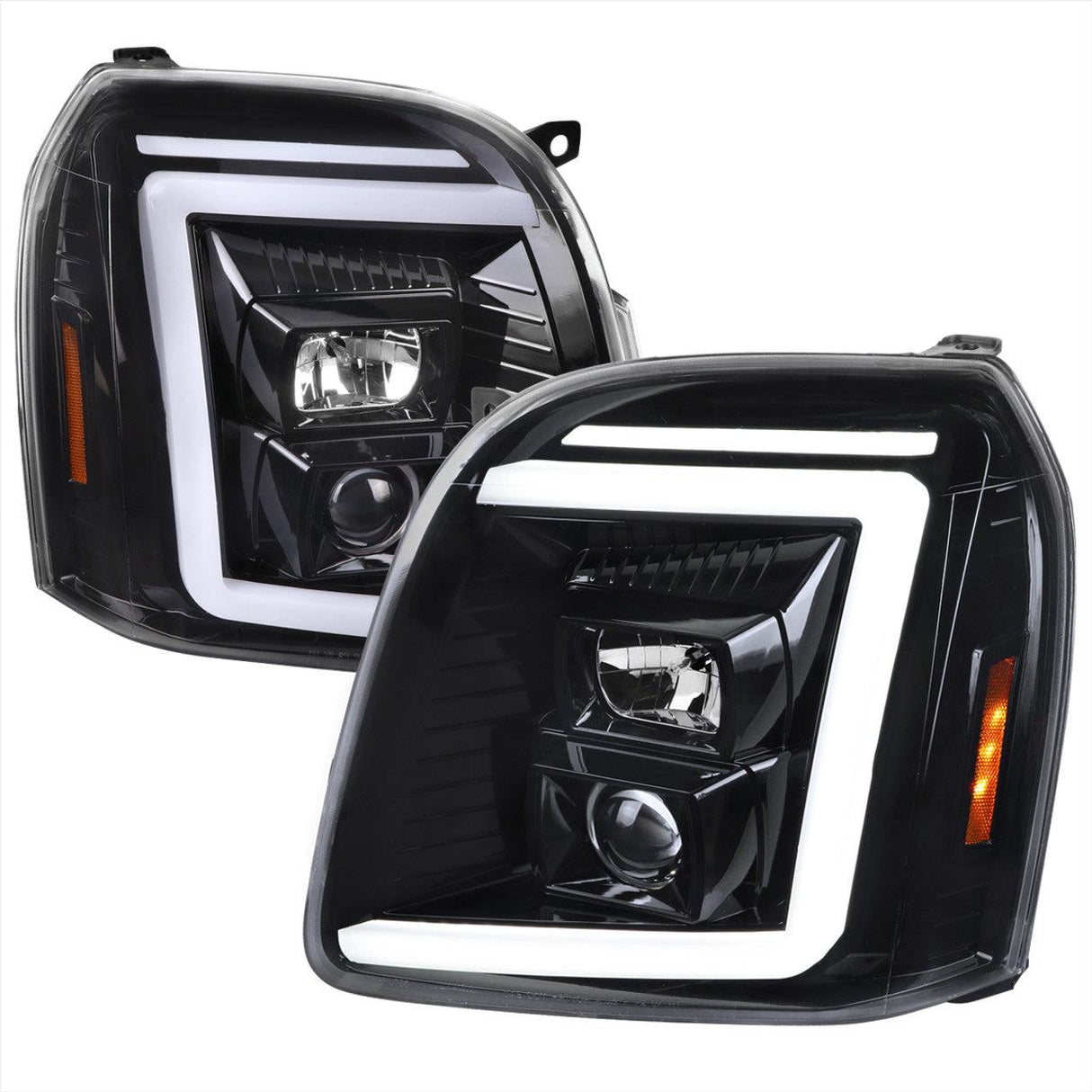 Spec-D Projector Headlights GMC Yukon (07-14) Switchback LED DRL C-Bar - Black / Chrome