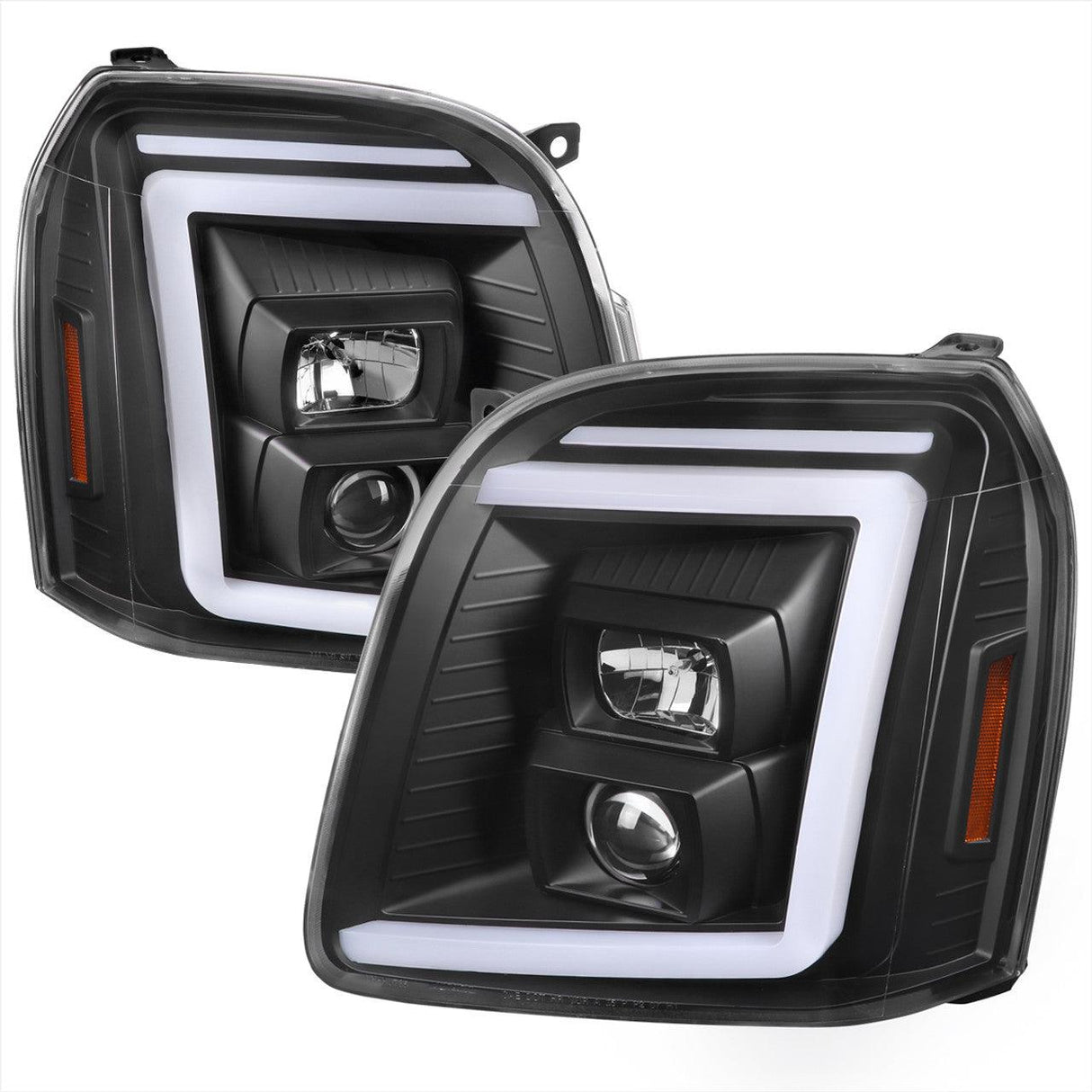 Spec-D Projector Headlights GMC Yukon (07-14) Switchback LED DRL C-Bar - Black / Chrome