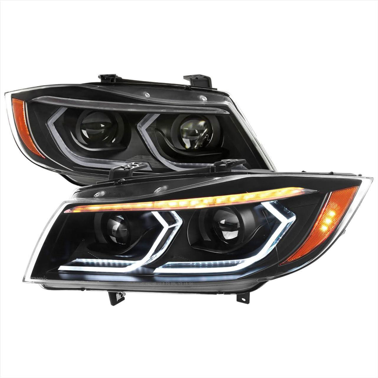 Spec-D Projector Headlights BMW 325i 330i 335i E90 Sedan (06-11) 3D Dual Iced LED - Black / Chrome / Tinted