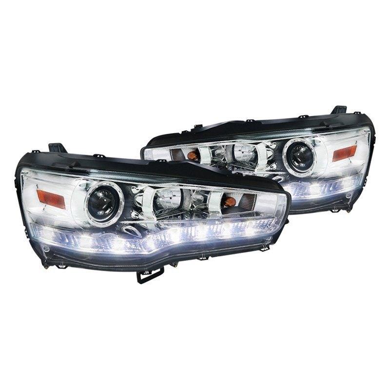 Spec-D Projector Headlights Mitsubishi Lancer & EVO X (08-15) R8 Style LED Strip - Black or Chrome