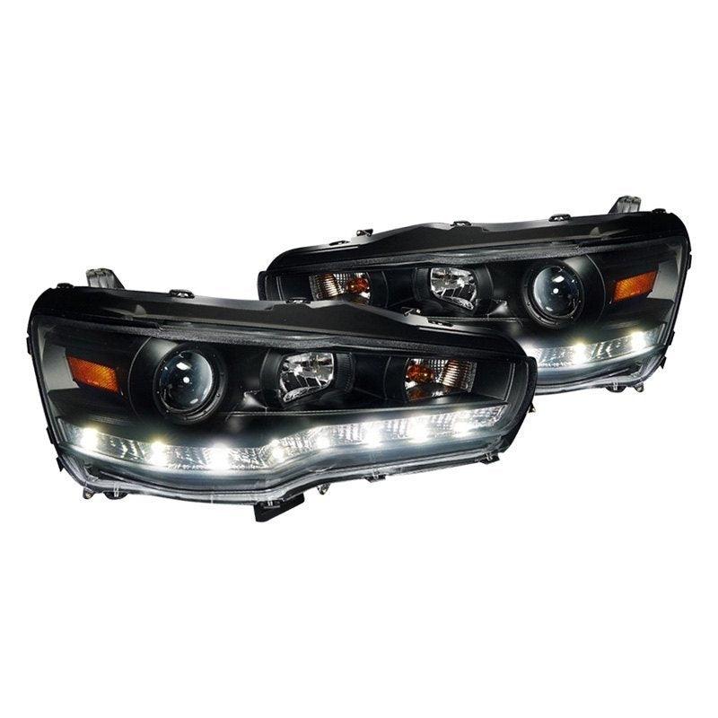 Spec-D Projector Headlights Mitsubishi Lancer & EVO X (08-15) R8 Style LED Strip - Black or Chrome