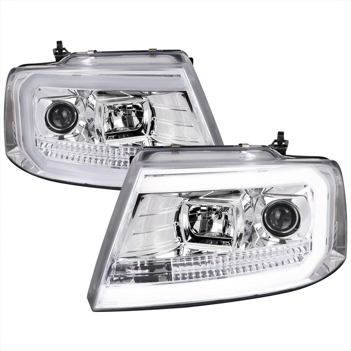 Spec-D Projector Headlights Ford F150 (04-08) Mark LT (06-08) C-Bar LED - Black / Smoke Tint / Chrome