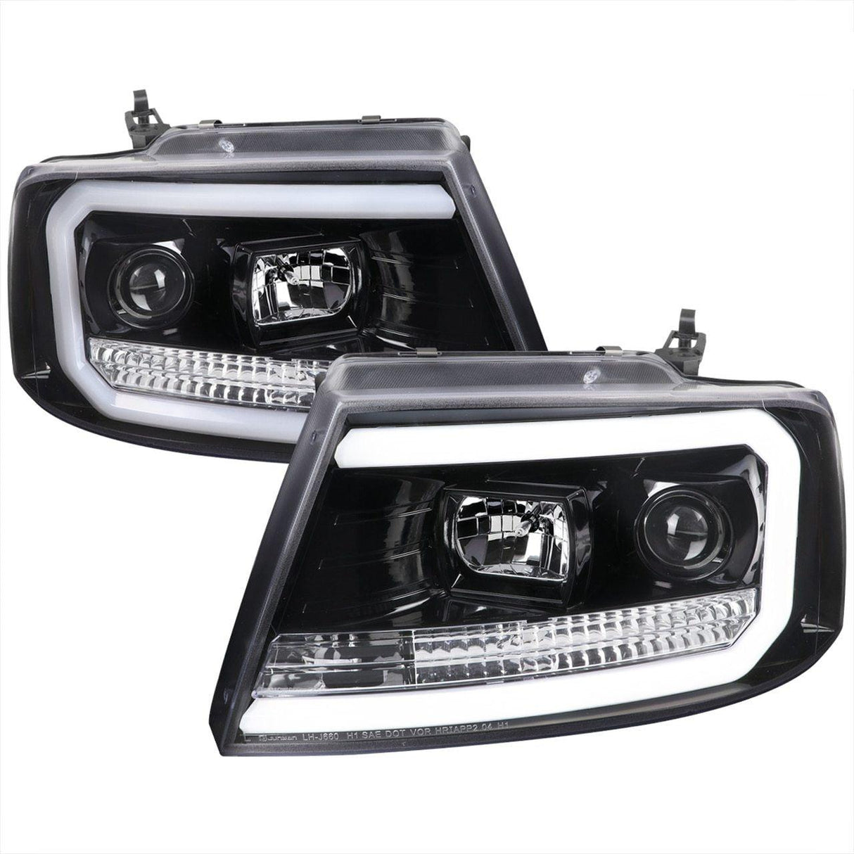 Spec-D Projector Headlights Ford F150 (04-08) Mark LT (06-08) C-Bar LED - Black / Smoke Tint / Chrome