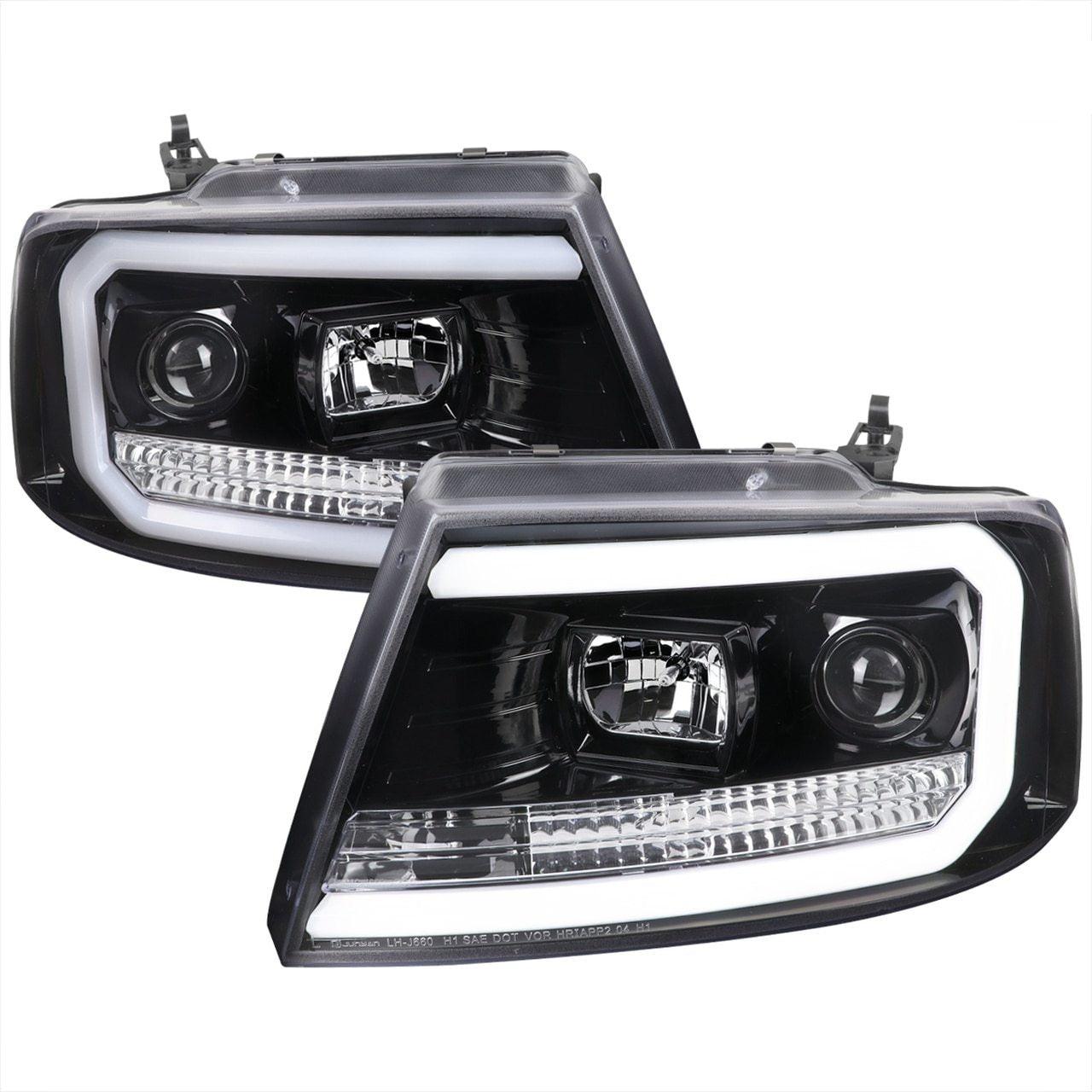 Spec-D Projector Headlights Ford F150 (04-08) Mark LT (06-08) C-Bar LED - Black / Smoke Tint / Chrome