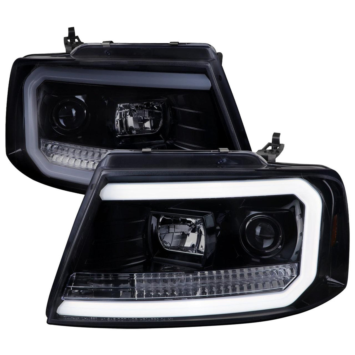Spec-D Projector Headlights Ford F150 (04-08) Mark LT (06-08) C-Bar LED - Black / Smoke Tint / Chrome
