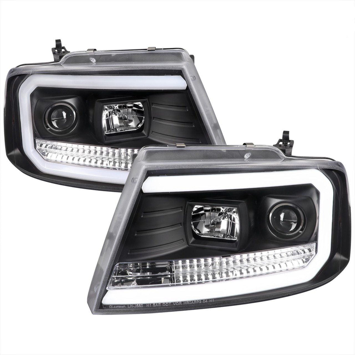 Spec-D Projector Headlights Ford F150 (04-08) Mark LT (06-08) C-Bar LED - Black / Smoke Tint / Chrome