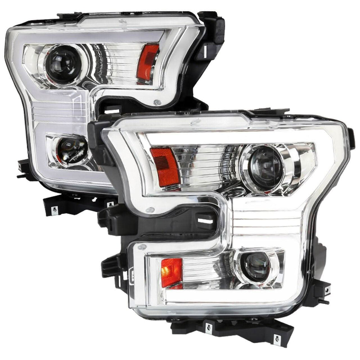 Spec-D Projector Headlights Ford F150 (2015-2016-2017) LED Bar & Sequential Switchback - Black / Chrome / Smoke