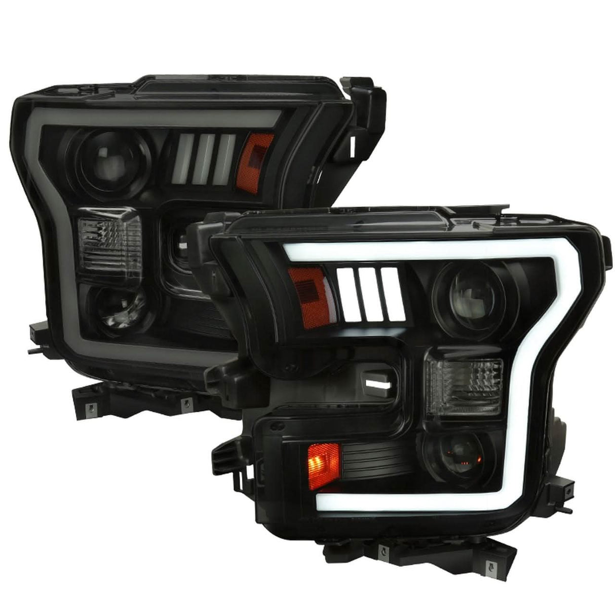 Spec-D Projector Headlights Ford F150 (2015-2016-2017) RS Triple LED - Black / Chrome / Smoke