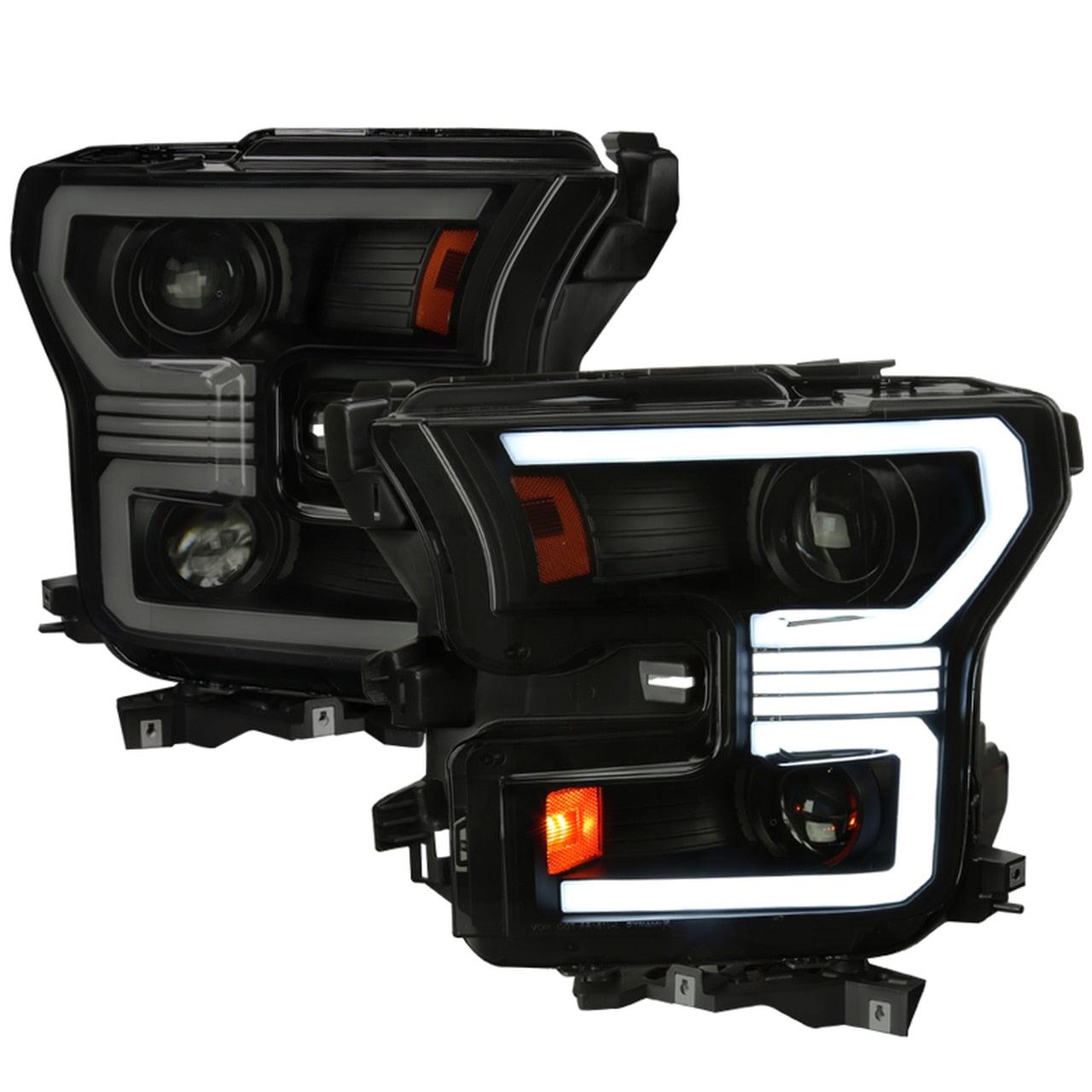 Spec-D Projector Headlights Ford F150 (2015-2016-2017) LED Bar & Sequential Switchback - Black / Chrome / Smoke