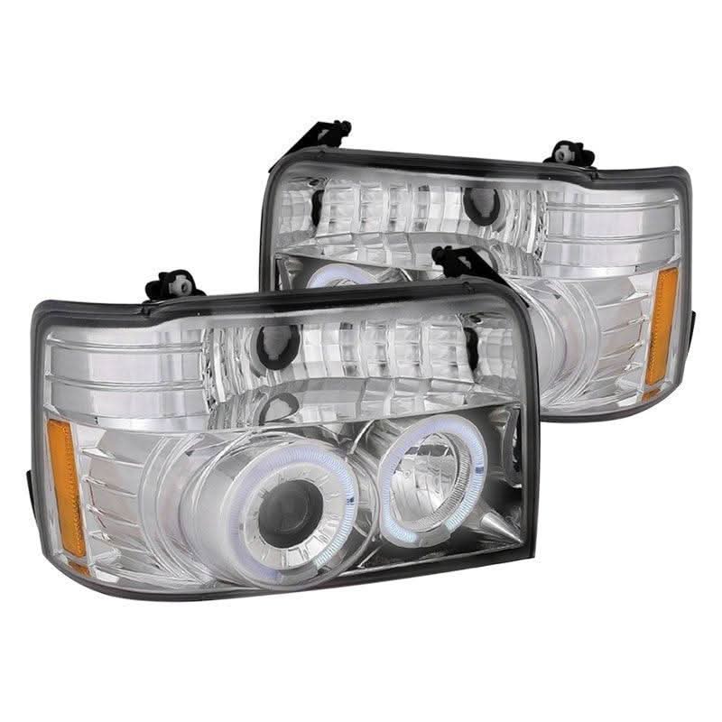 Spec-D Projector Headlights Ford F150 / F250 / F350 / Bronco (92-96) Dual LED Halo Chrome / Black