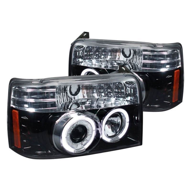 Spec-D Projector Headlights Ford F150 / F250 / F350 / Bronco (92-96) Dual LED Halo Chrome / Black