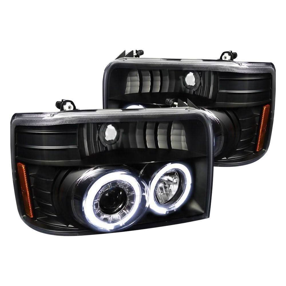 Spec-D Projector Headlights Ford F150 / F250 / F350 / Bronco (92-96) Dual LED Halo Chrome / Black