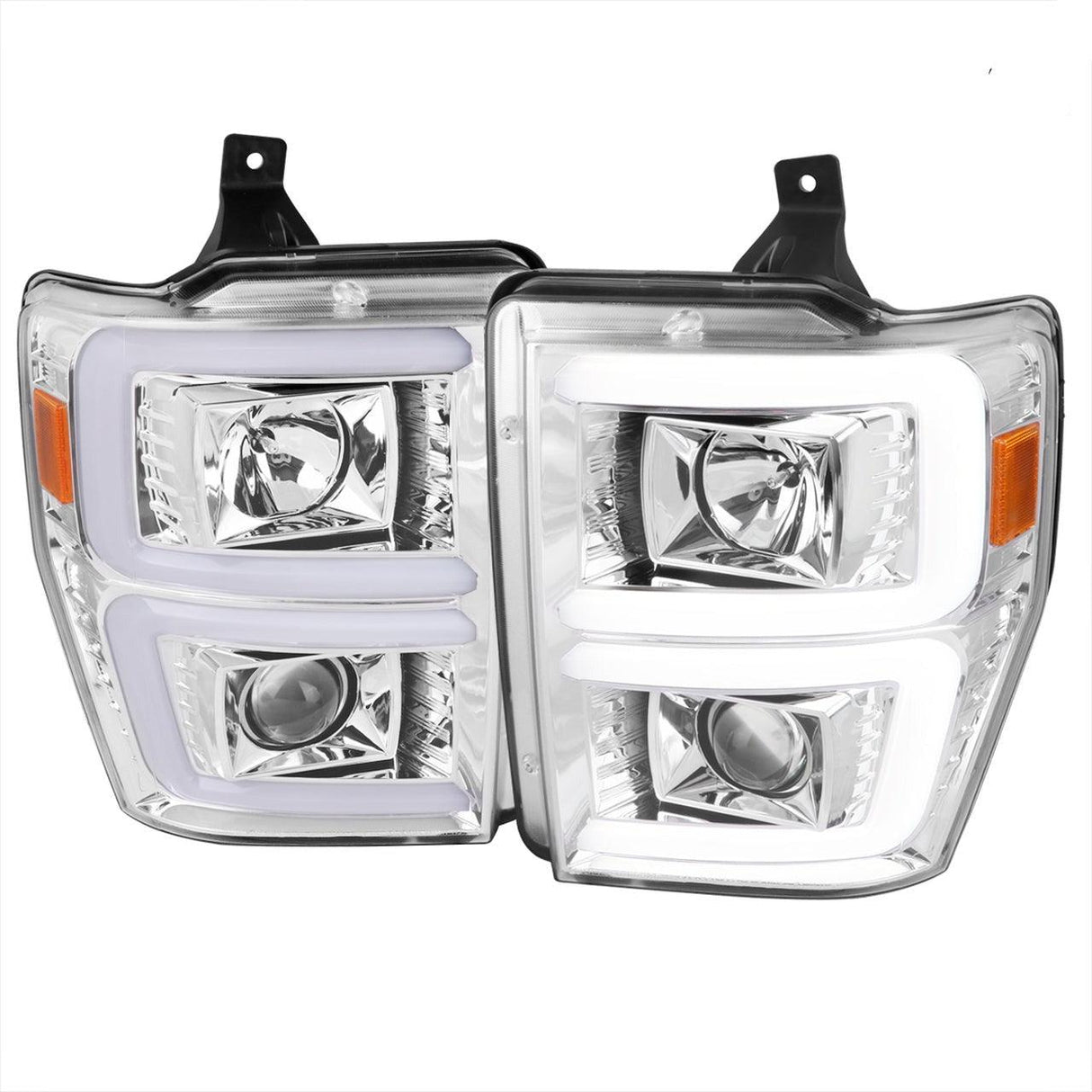 Spec-D Projector Headlights Ford F250 F350 F450 (08-09-10) Switch Back Sequential LED C-Bar - Black / Smoke / Chrome