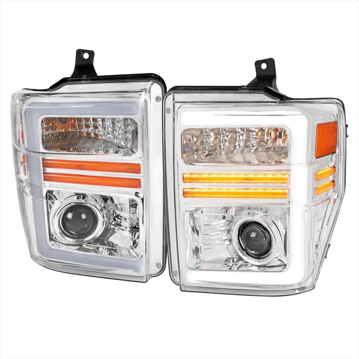 Spec-D Projector Headlights Ford F250 F350 F450 (2008-2010) Sequential LED Light Bar - Black / Chrome