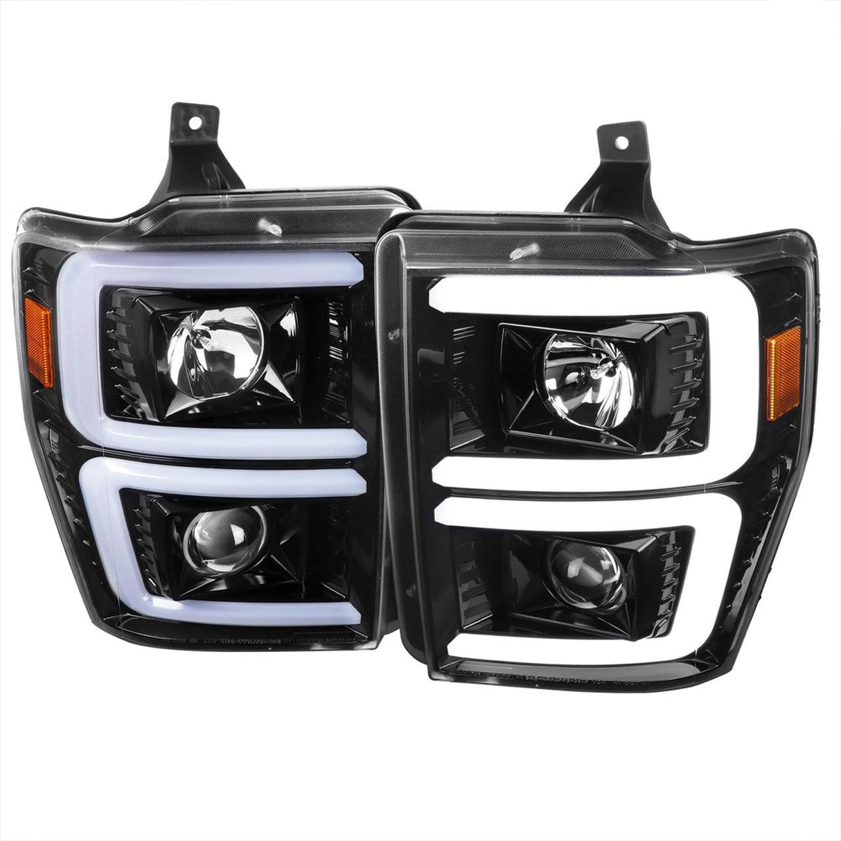 Spec-D Projector Headlights Ford F250 F350 F450 (08-09-10) Switch Back Sequential LED C-Bar - Black / Smoke / Chrome
