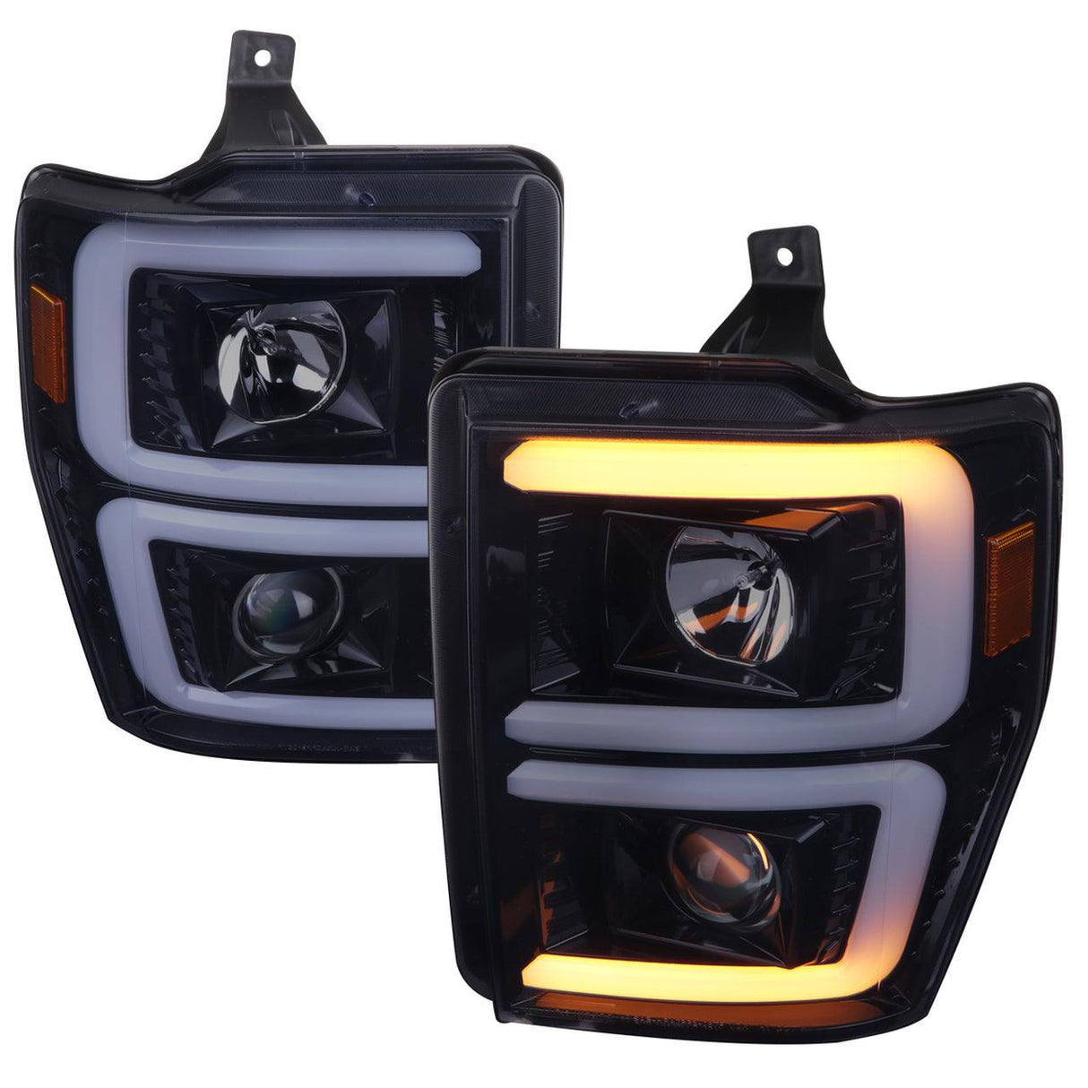 Spec-D Projector Headlights Ford F250 F350 F450 (08-09-10) Switch Back Sequential LED C-Bar - Black / Smoke / Chrome