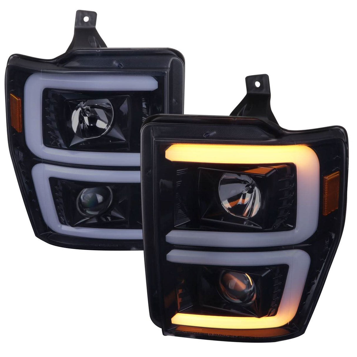 Spec-D Projector Headlights Ford F250 F350 F450 (08-09-10) Switch Back Sequential LED C-Bar - Black / Smoke / Chrome
