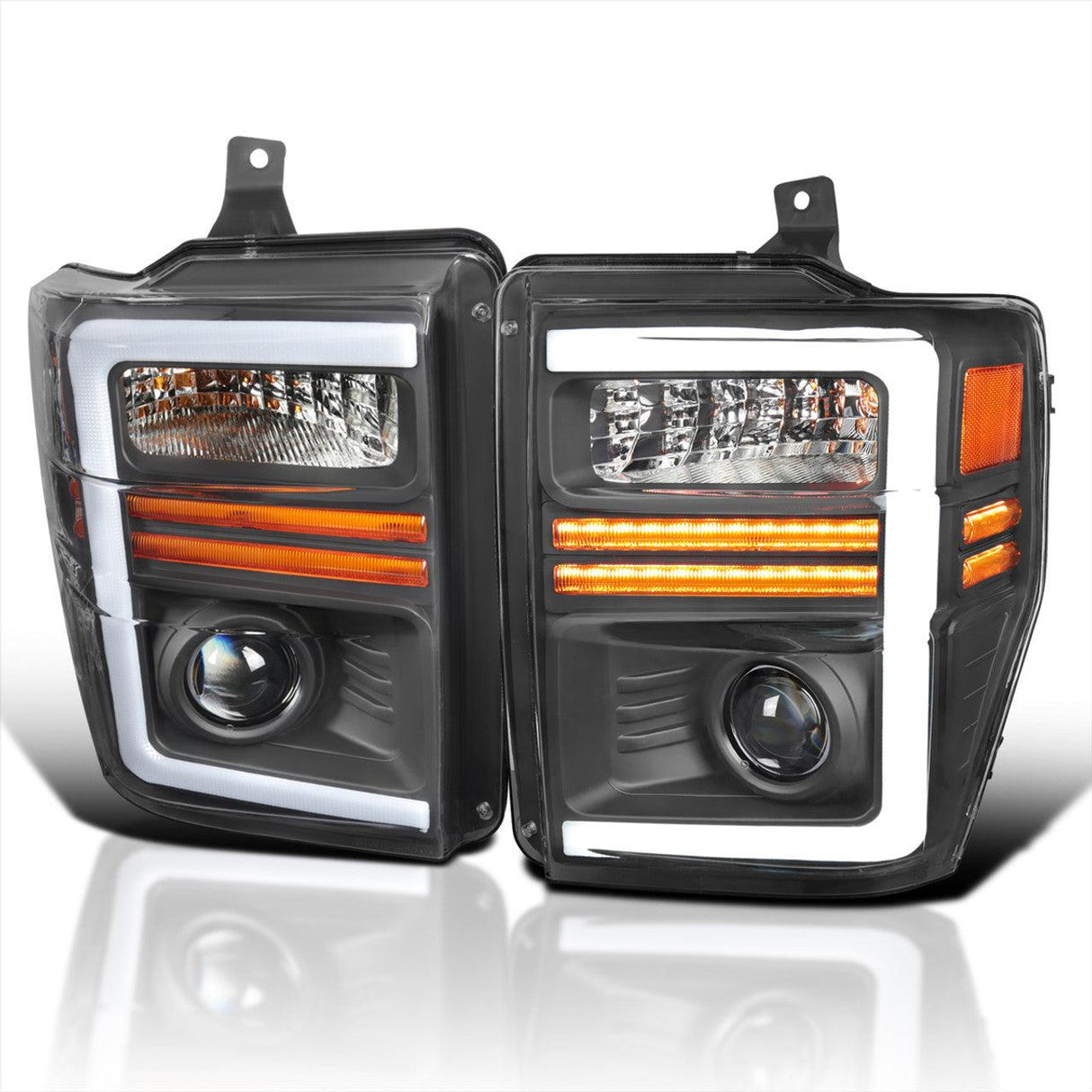 Spec-D Projector Headlights Ford F250 F350 F450 (2008-2010) Sequential LED Light Bar - Black / Chrome