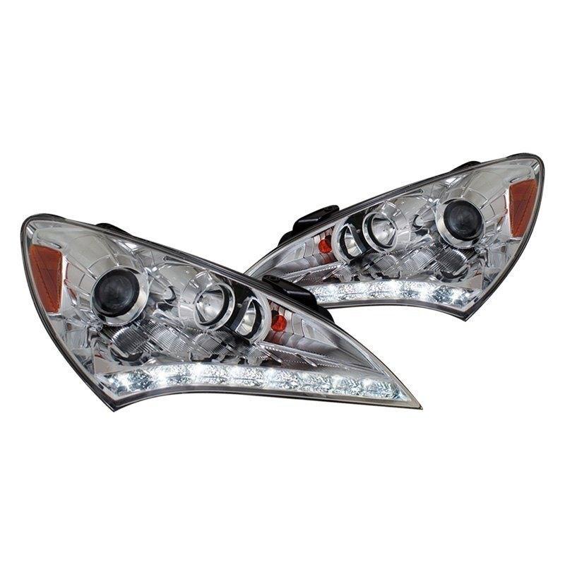 Spec-D Projector Headlights Hyundai Genesis Coupe (2010-2012) LED Bar - Black / Smoke / Chrome