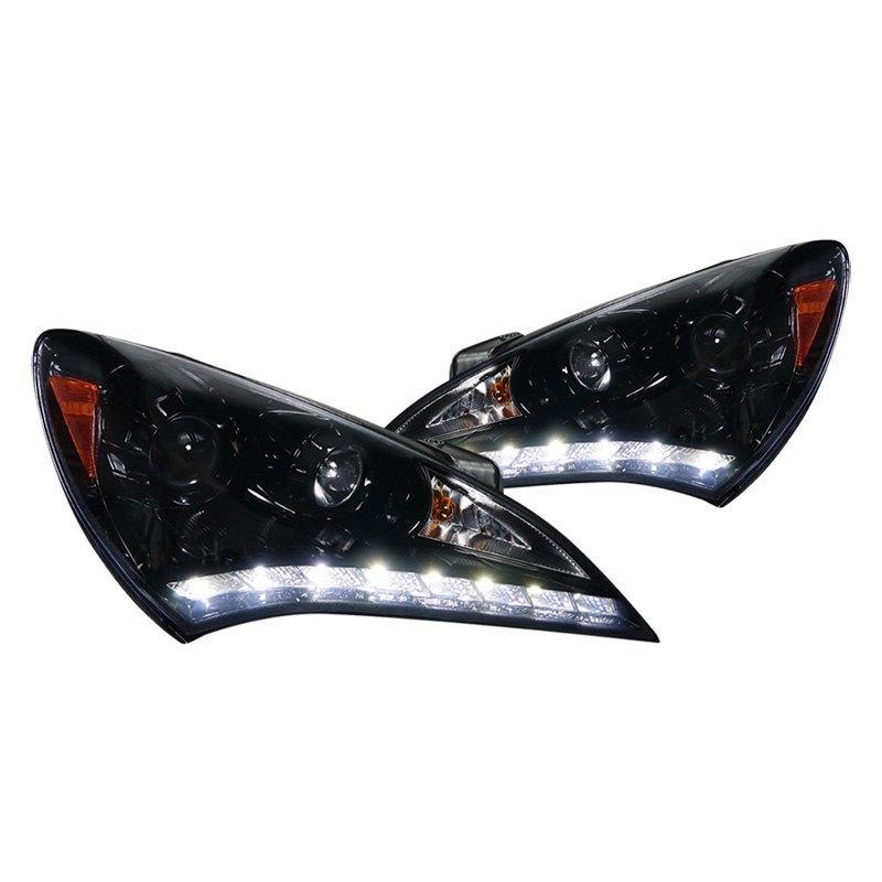 Spec-D Projector Headlights Hyundai Genesis Coupe (2010-2012) LED Bar - Black / Smoke / Chrome