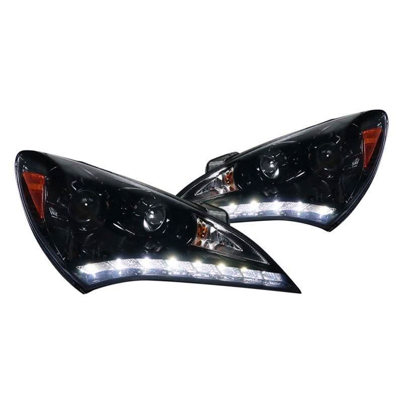 Spec-D Projector Headlights Hyundai Genesis Coupe (2010-2012) LED Bar - Black / Smoke / Chrome