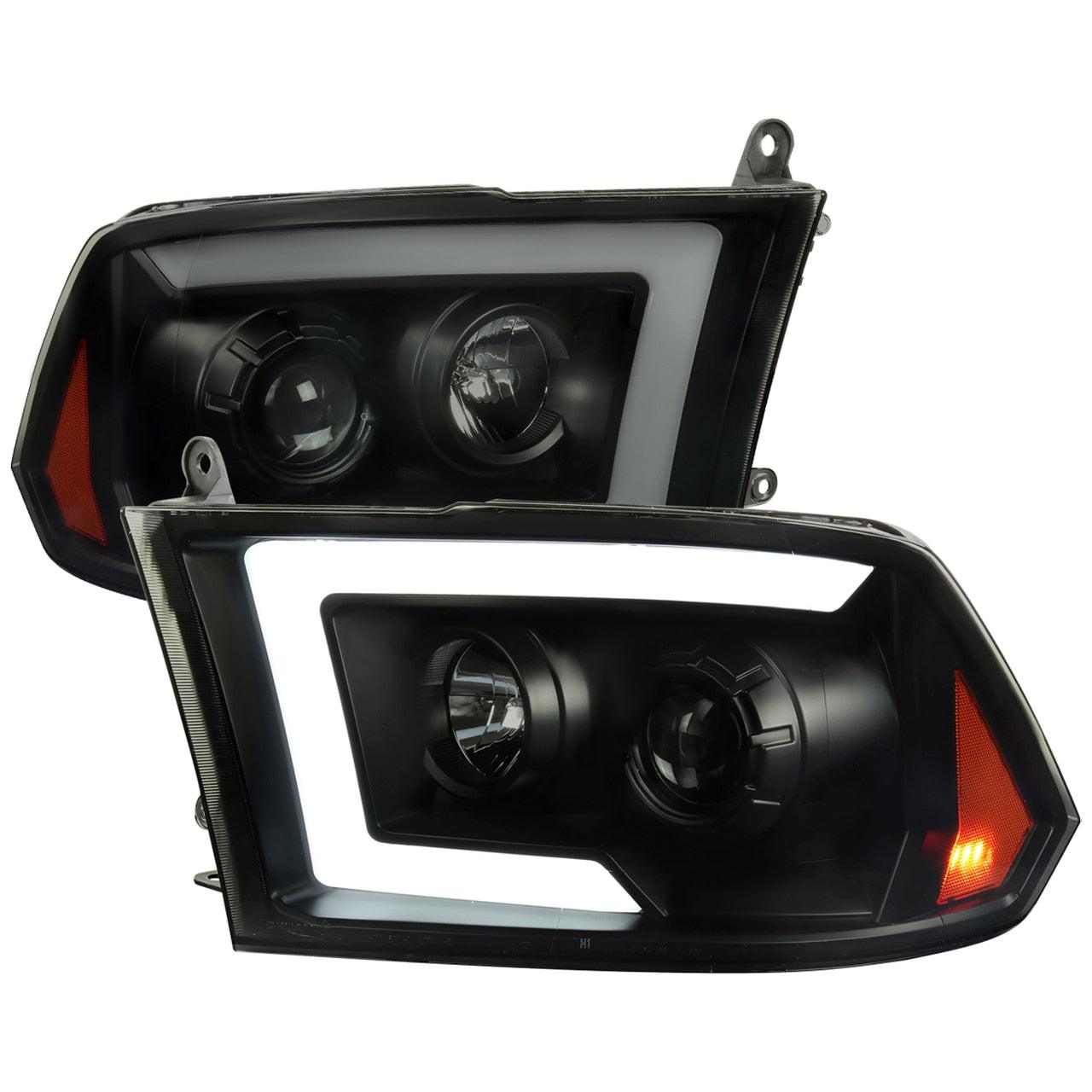 Spec-D Projector Headlights Dodge Ram (09-18) C-Bar LED Sequential Switchback - Black / Chrome