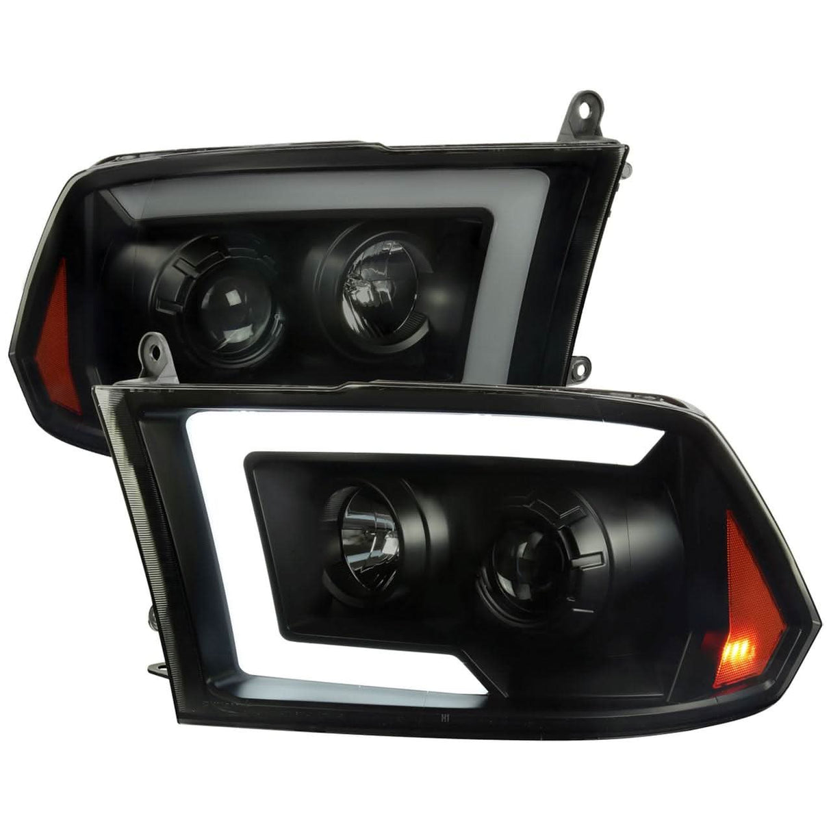 Spec-D Projector Headlights Dodge Ram (09-18) C-Bar LED Sequential Switchback - Black / Chrome