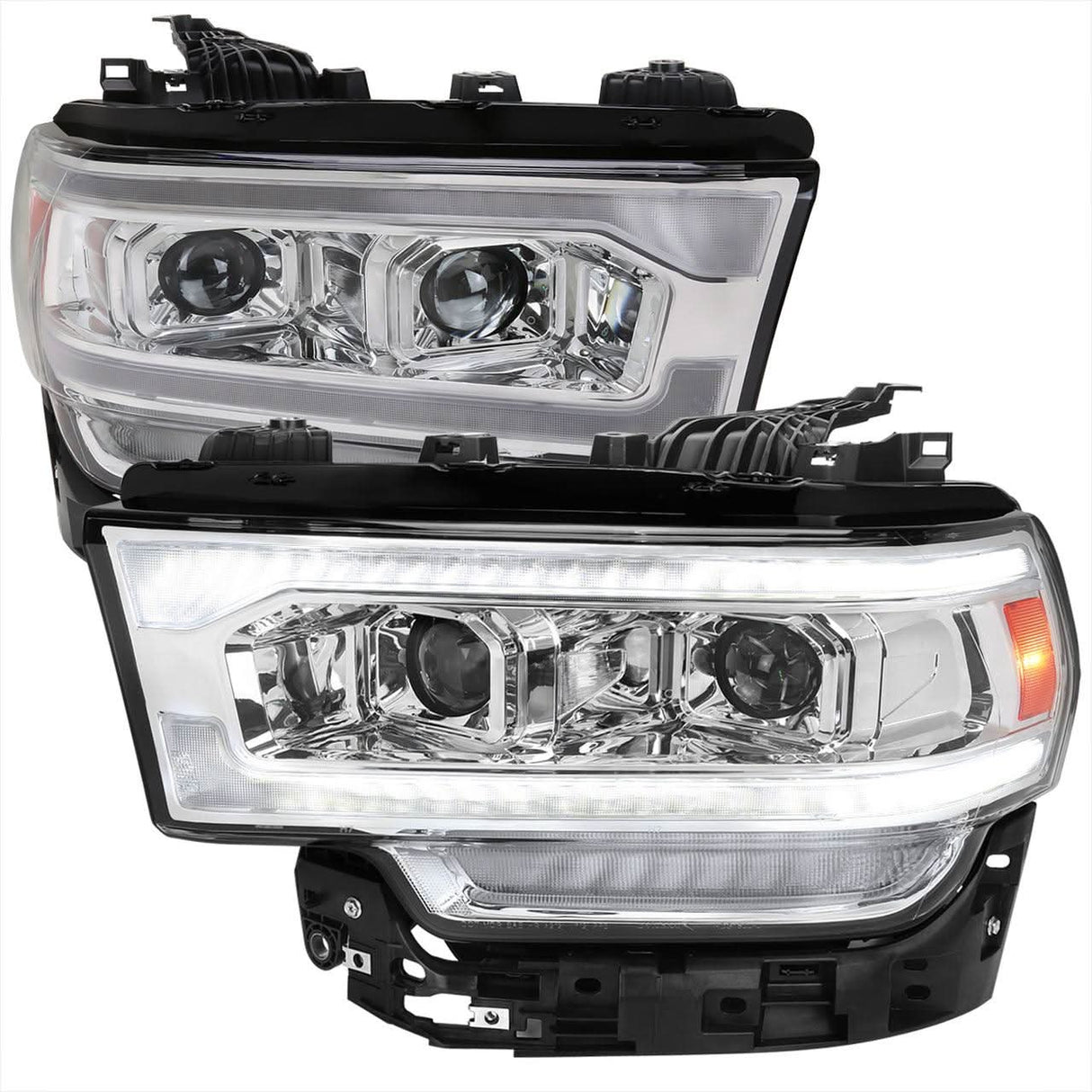Spec-D Projector Headlights Ram 2500 3500 (19-23) Tradesman / Big Horn - C-Bar LED - Black / Chrome