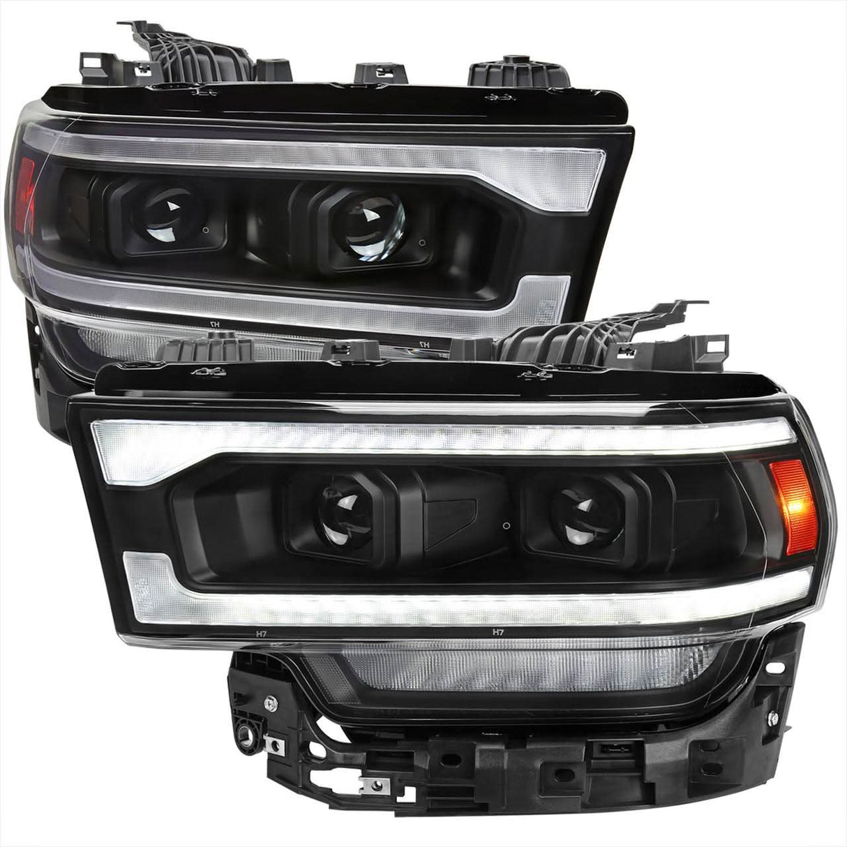 Spec-D Projector Headlights Ram 2500 3500 (19-23) Tradesman / Big Horn - C-Bar LED - Black / Chrome