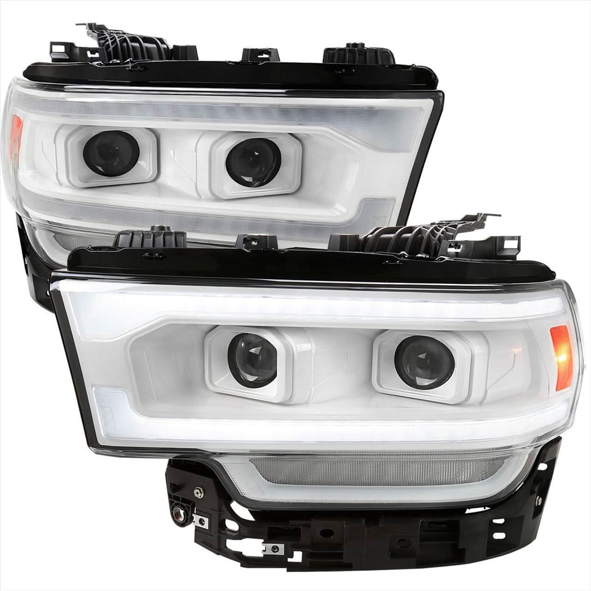 Spec-D Projector Headlights Ram 2500 3500 (19-23) Tradesman / Big Horn - C-Bar LED - Black / Chrome